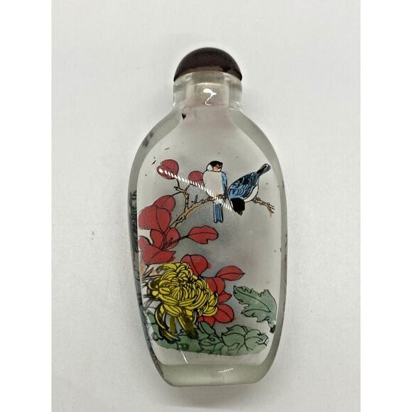 Antique Chinese Snuff Bottle Reverse Glass Painted Birds trees - Picture 5 of 12